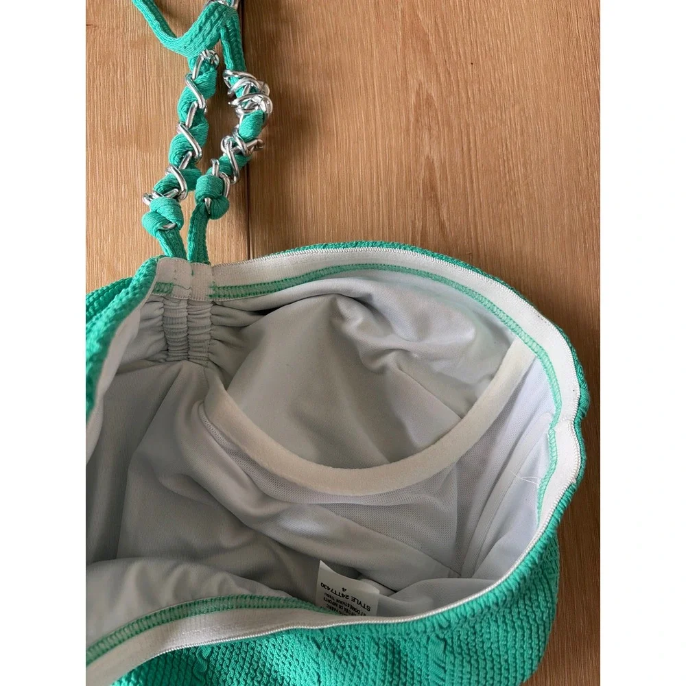 Shoshanna Swimwear Teal‎ Green Textured Chain Halter One Piece Swimsuit size 4